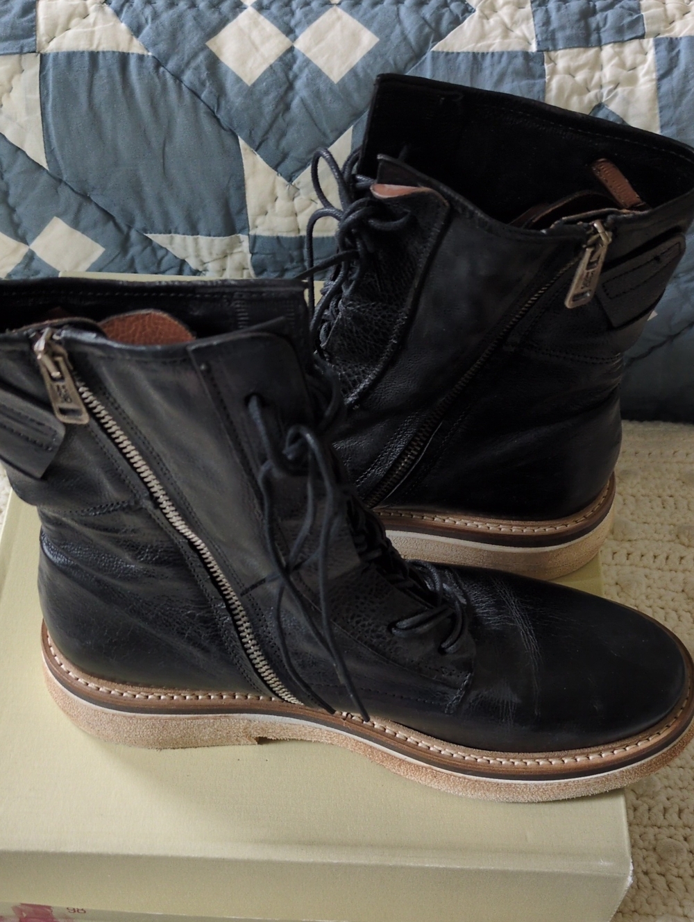 Black Leather Lace-Up Boots - AS98 - Picture 6 of 10